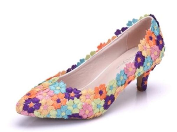 2019 women's shoes in spring and autumn with new style high heel fine heel pointed end flower @345, Black